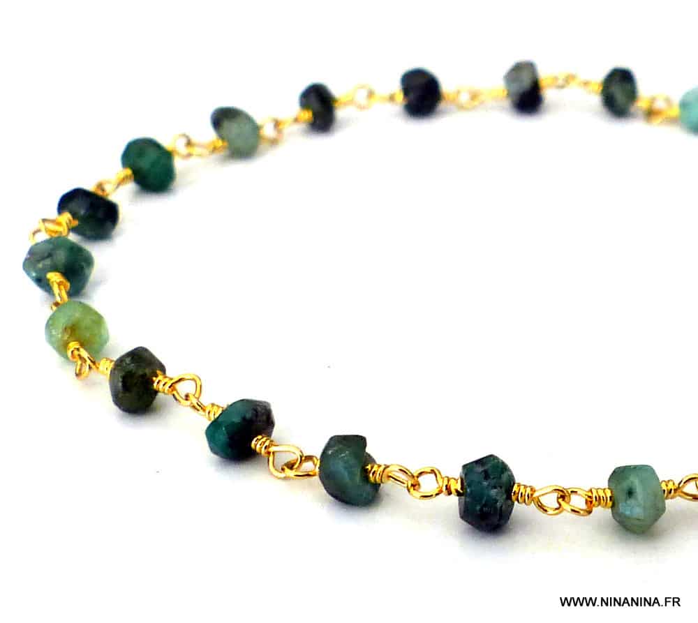 Bracelet emeraude Or plaqué fermoir motif infini – Image 3
