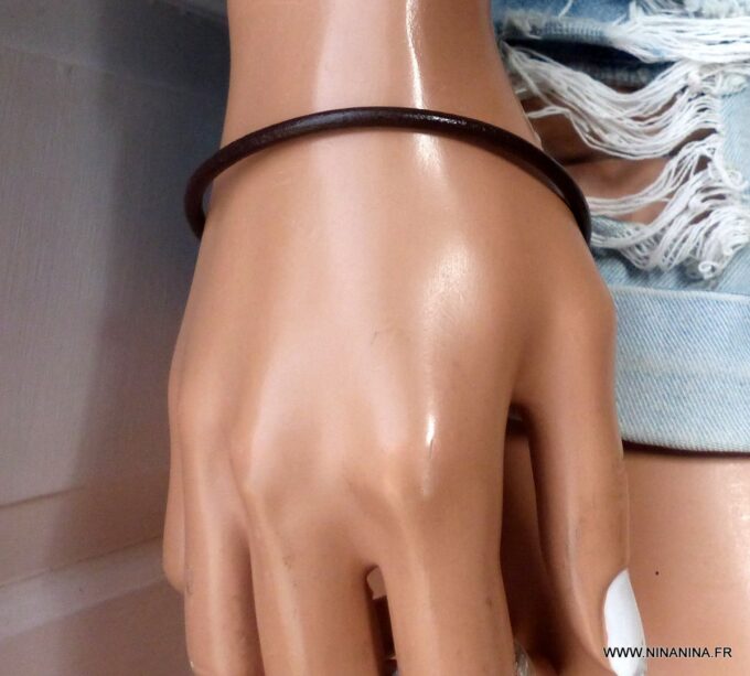 N1582d bracelet homme cordon cuir argent 925 massif - Bijoux Bracelets en ligne Ninanina