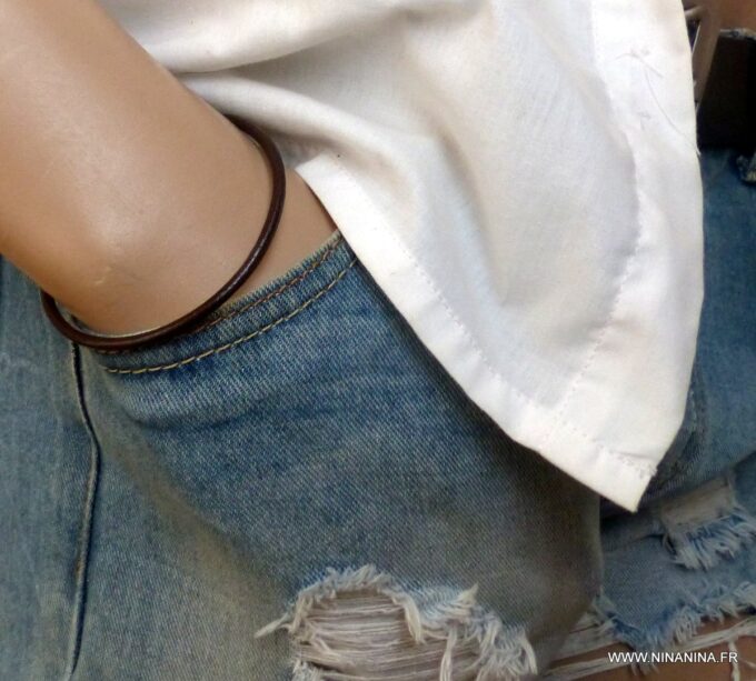 N1582e bracelet homme cordon cuir argent 925 massif - Bijoux Bracelets en ligne Ninanina