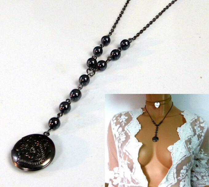 N1591terj_collier_femme_chapelet_porte-photo_metal_noir_perles-1