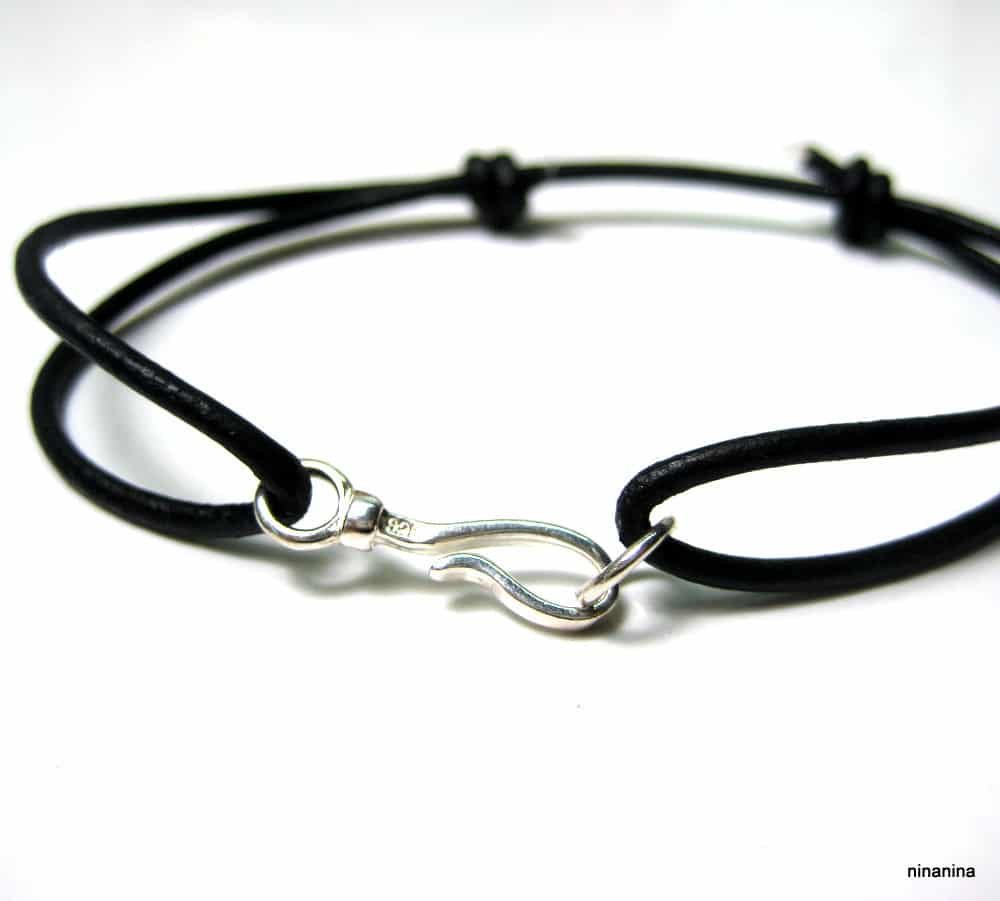 Bracelet cordon cuir crochet Argent 925 massif – Image 7