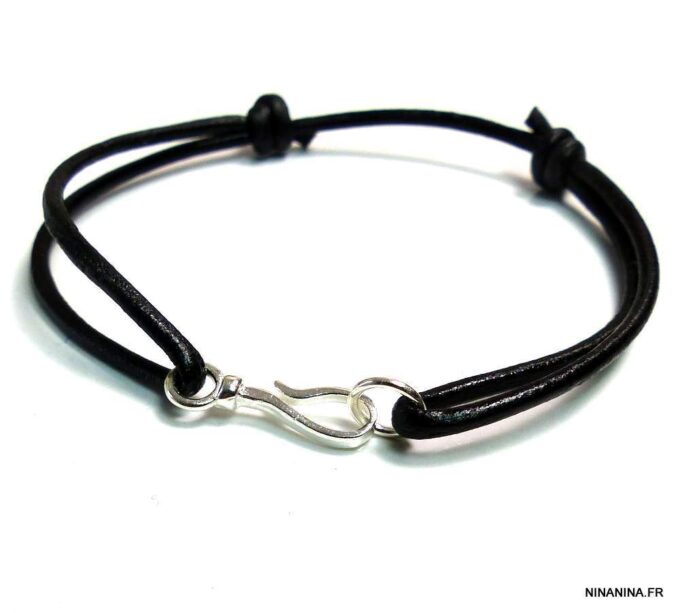 N1613terf_braceet_cordon_cuir_crochet_argent_massif
