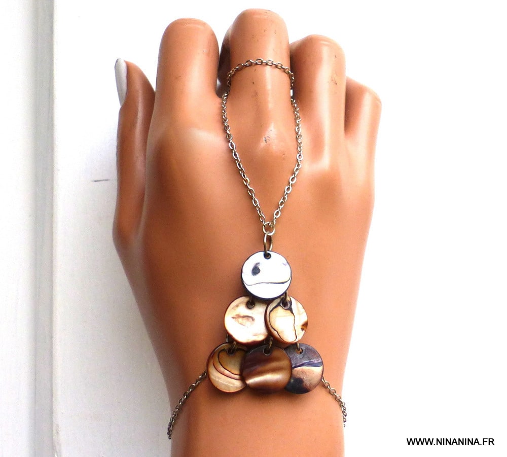 Chaîne de main gitan nacre et acier inoxydable argent – Image 5