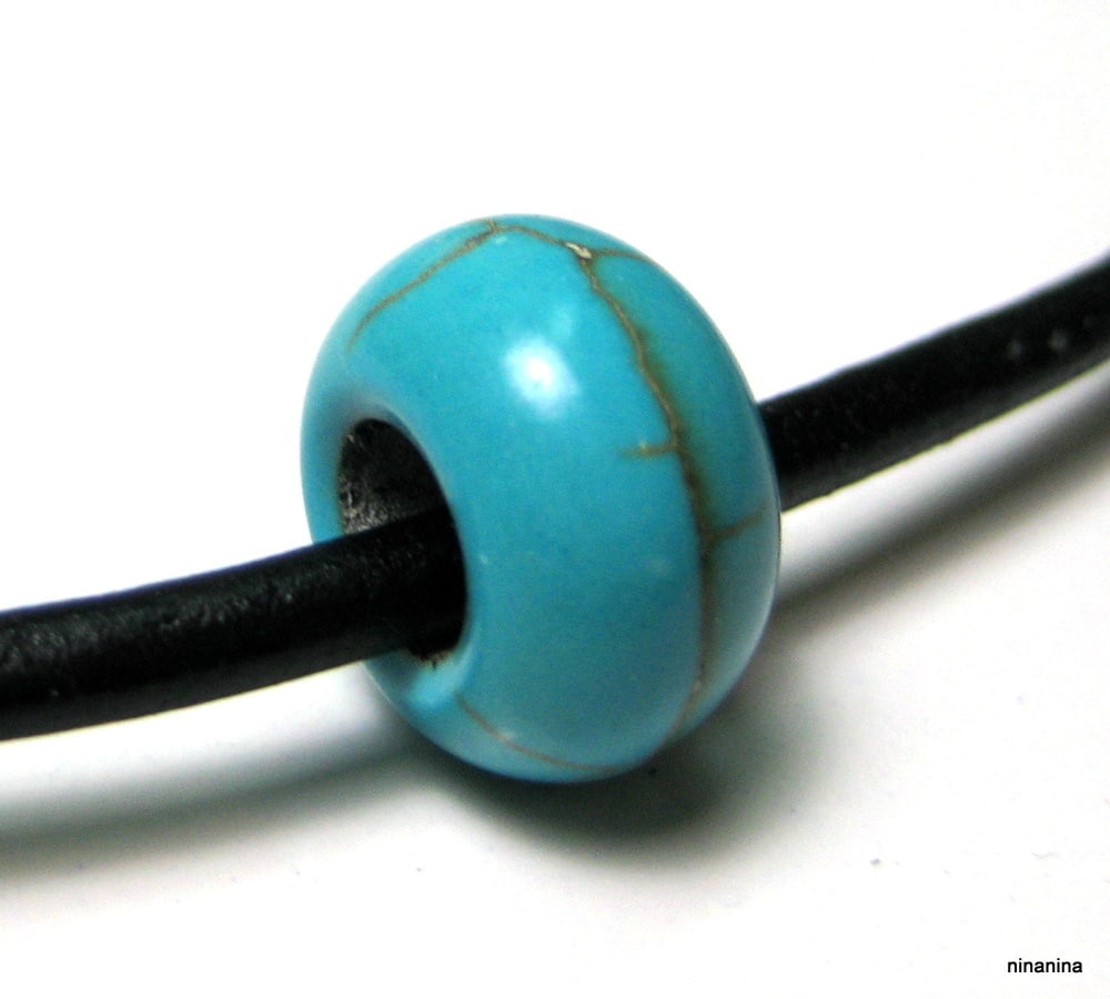 Collier homme cuir Acier inoxydable Howlite turquoise – Image 2