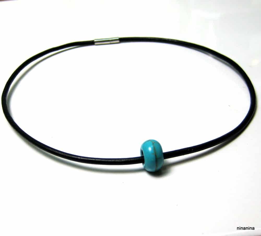 Collier Homme Perles Howlite Turquoise - 47cm - Fait Main NEUF