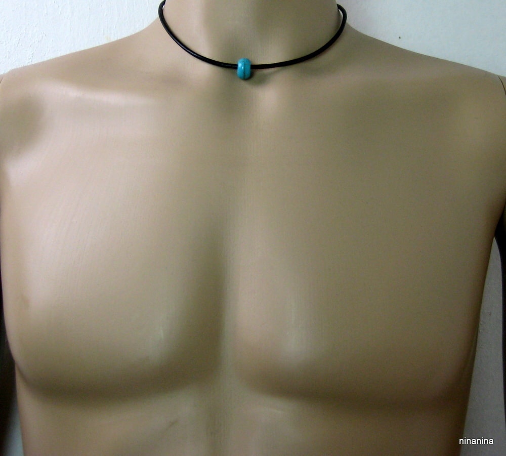 Collier homme cuir Acier inoxydable Howlite turquoise – Image 14