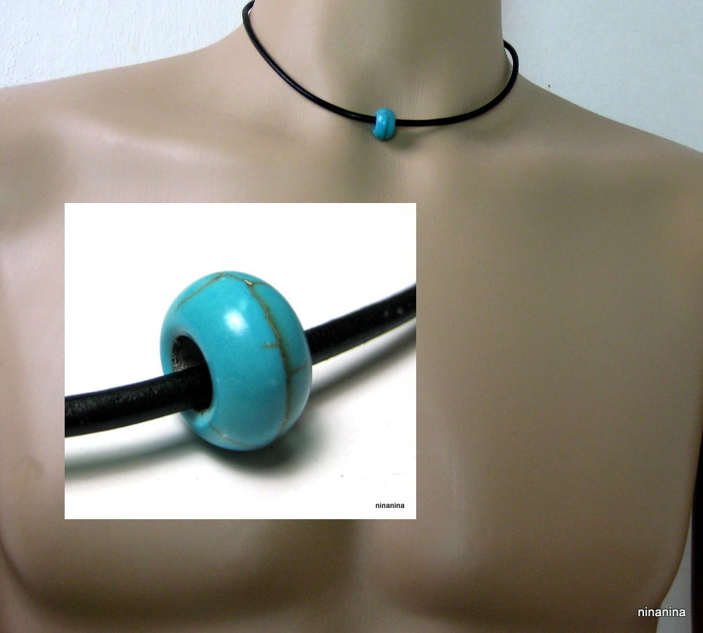 Collier homme cuir Acier inoxydable Howlite turquoise – Image 17