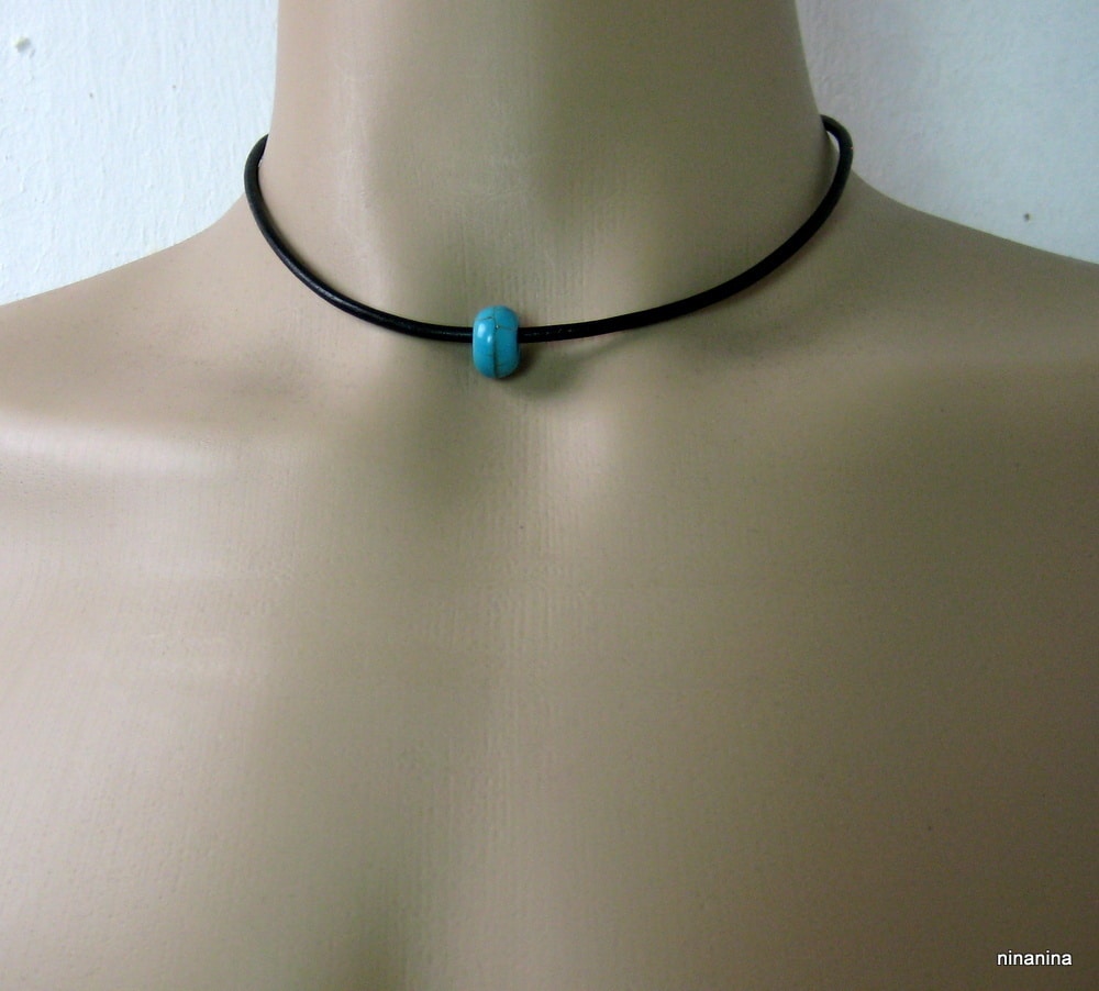 Collier homme cuir Acier inoxydable Howlite turquoise Ninanina