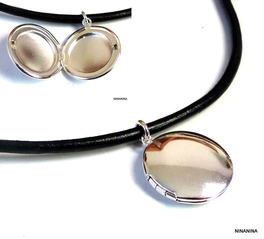Collier Cordon Cuir porte photo Argent plaqué – Image 5