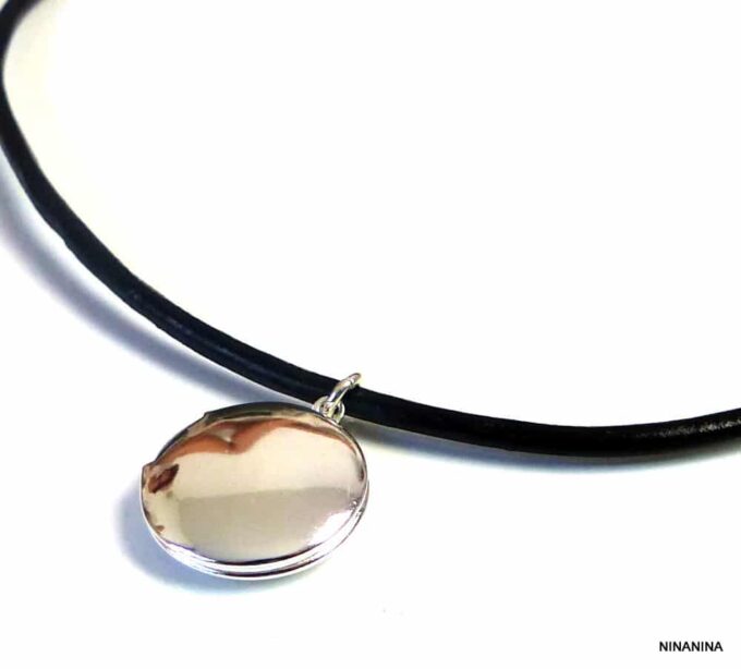 N1709bise_collier_cordon_cuir_porte-photo_argent_plaque