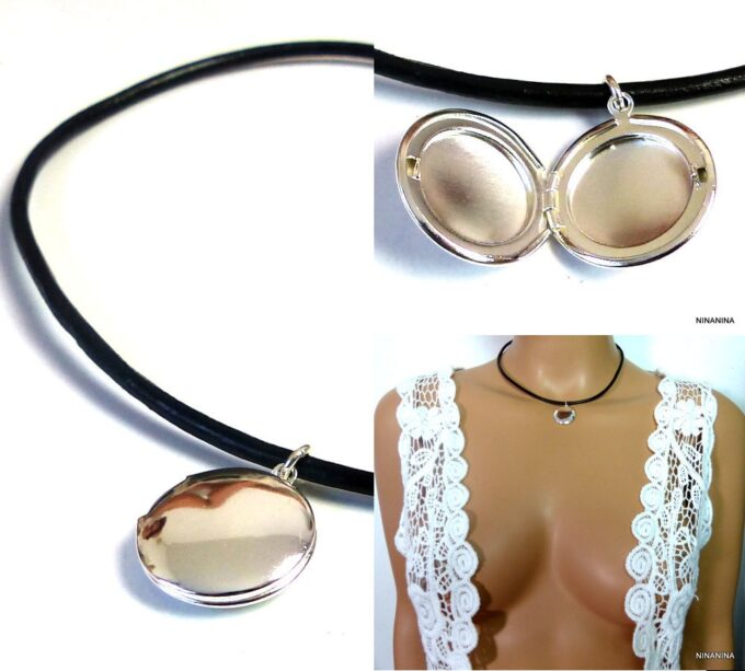 N1709bisg_collier_cordon_cuir_porte-photo_argent_plaque