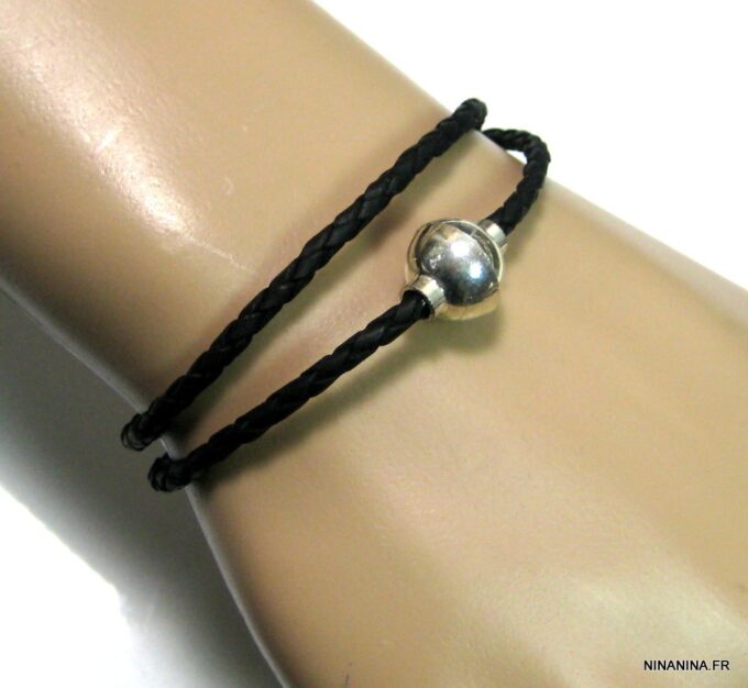 N1711terd_bracelet_cordon_cuir_tresse_fermoir_boule_aimante