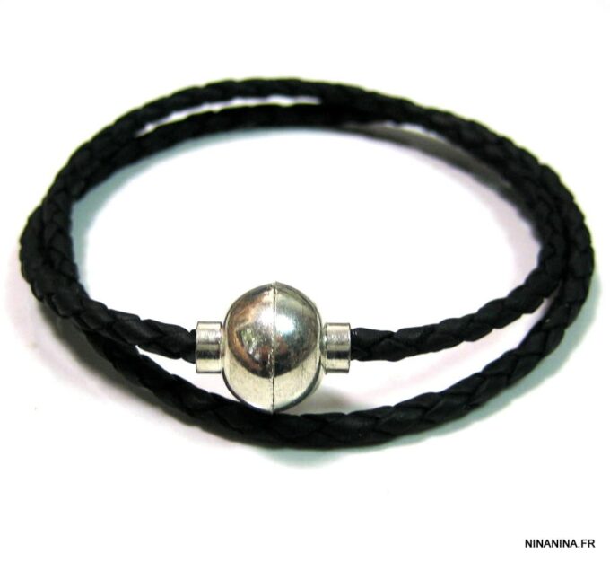 N1711terf_bracelet_cordon_cuir_tresse_fermoir_boule_aimante