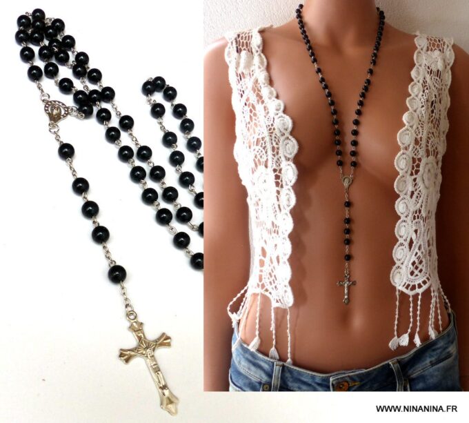 N1862c_Collier_croix_femme_long_chapelet_rosaire_perles_noires_metal_argente_-_Bijoux_Colliers_en_ligne_Ninanina
