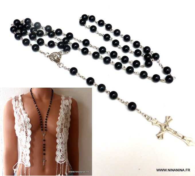 N1862e_Collier_croix_femme_long_chapelet_rosaire_perles_noires_metal_argente_-_Bijoux_Colliers_en_ligne_Ninanina