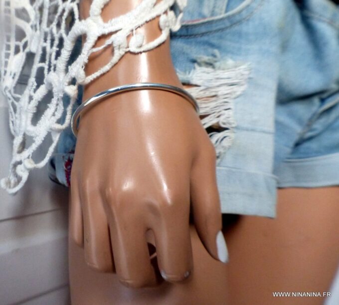 N1865b Bracelet jonc pas cher en métal argenté - Bijoux Bracelets en ligne Ninanina