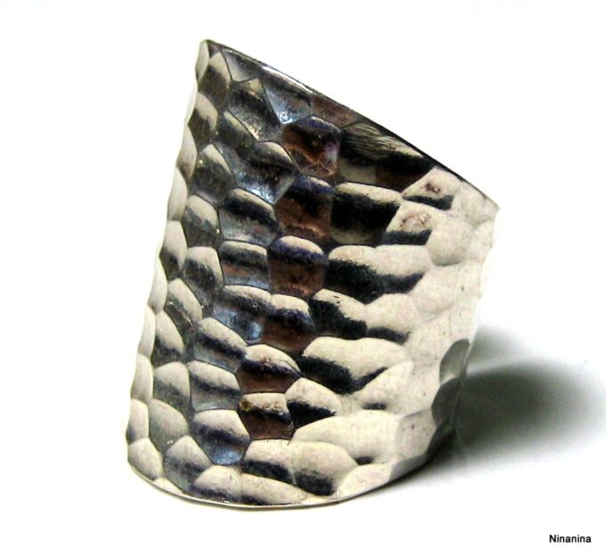 Bague Large En Argent Massif Martelé Noir - Taille 59 - Neuf Sans Emballage