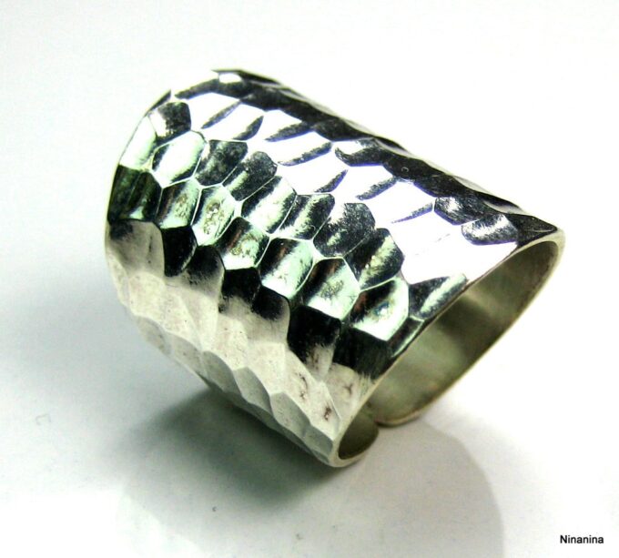 Bague Large Martelée En Argent Sterling 925 Pour Femme - Taille 4 à 13, Neuf Sans Boîte