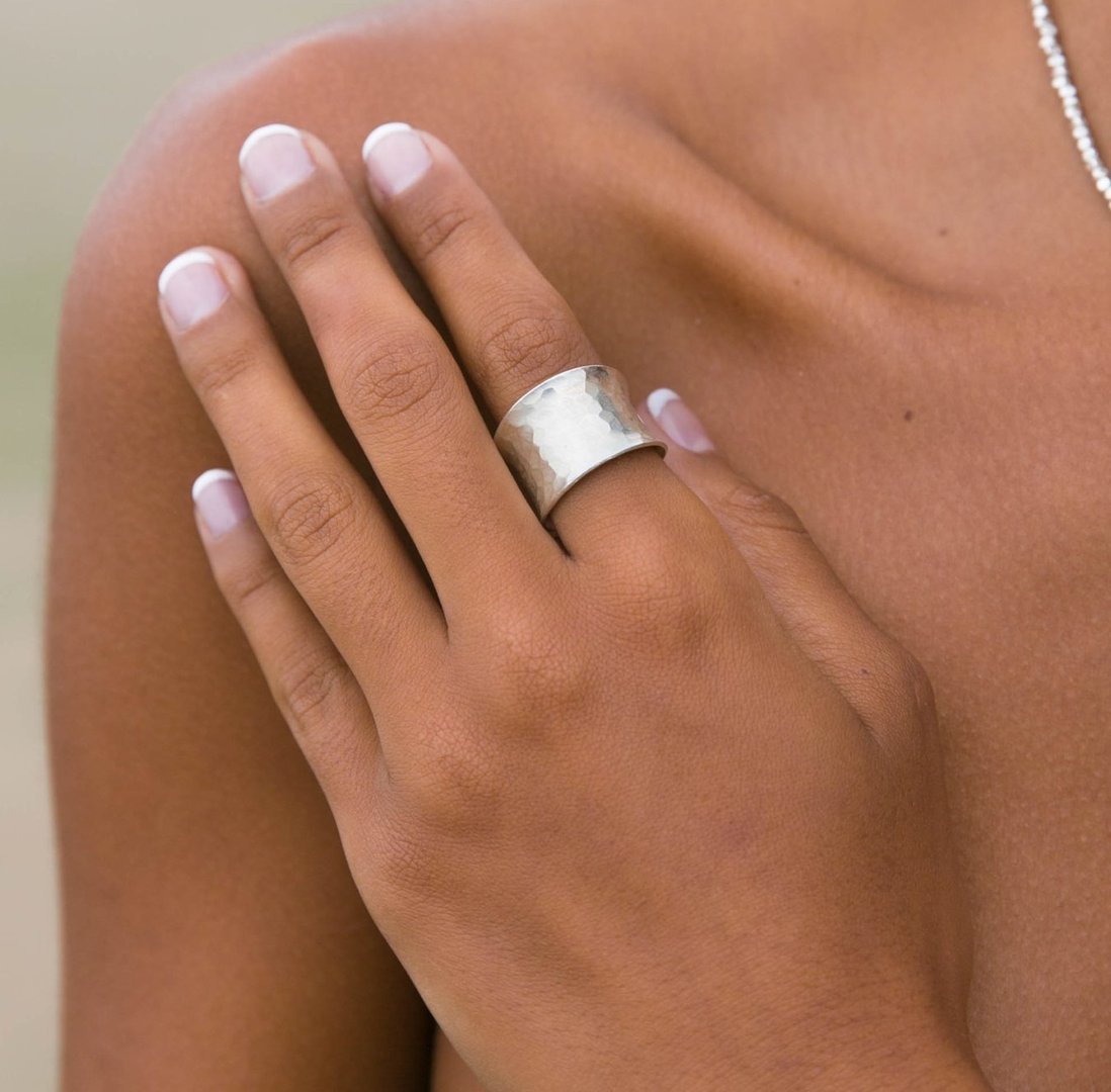 Bague argent martele large reglable pour femme Ninanina