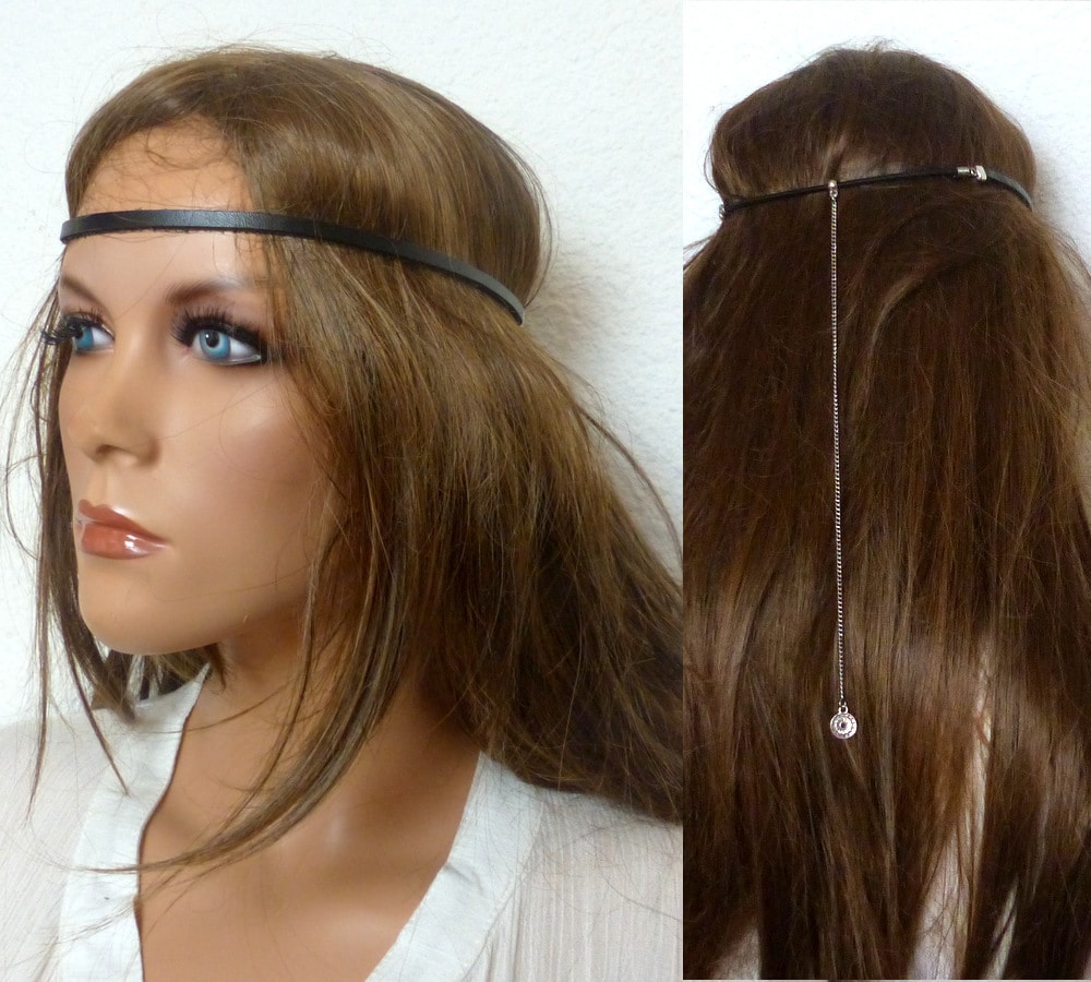 Headband Cuir et Chaine métal argenté