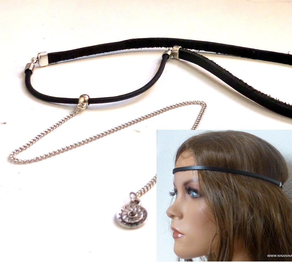 Headband Cuir et Chaine métal argenté – Image 11