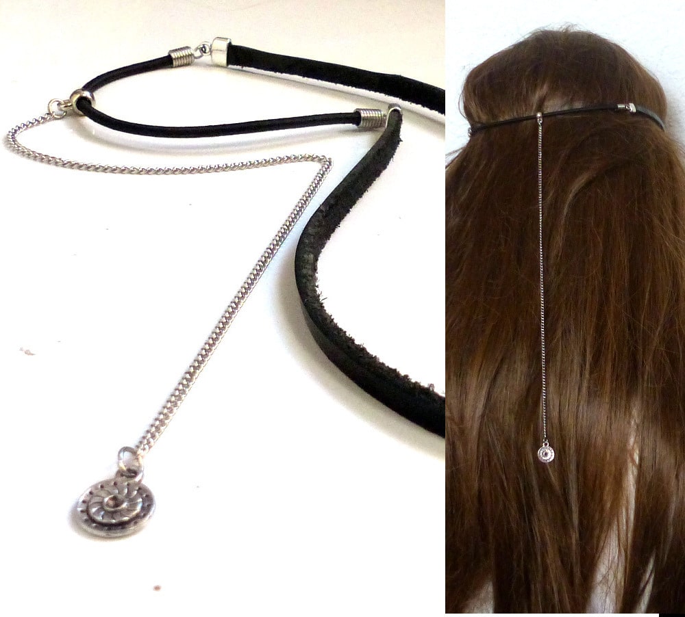 Headband Cuir et Chaine métal argenté – Image 13