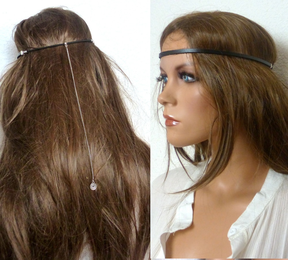 Headband Cuir et Chaine métal argenté – Image 3