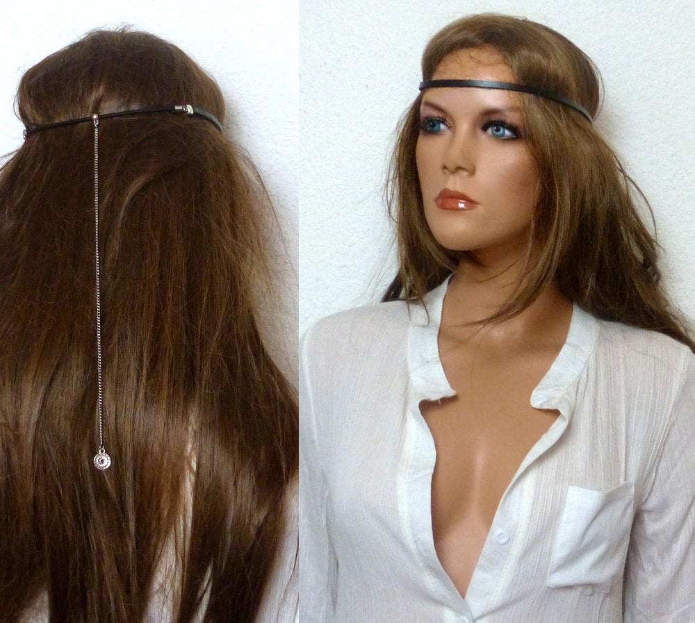 Headband Cuir et Chaine métal argenté – Image 7