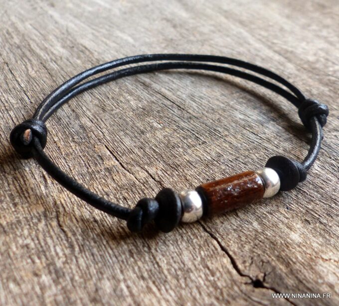 N1938_bracelet_homme_cordon_cuir_perle_bois_metal_argent_NINANINA-1