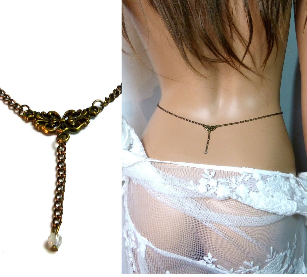 Chaine de taille métal bronze perle aiguemarine