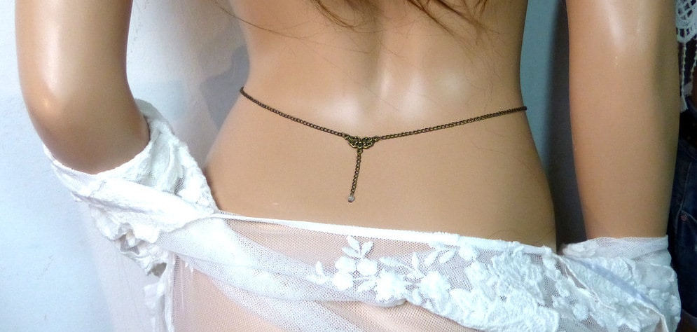 Chaine de taille métal bronze perle aiguemarine – Image 11