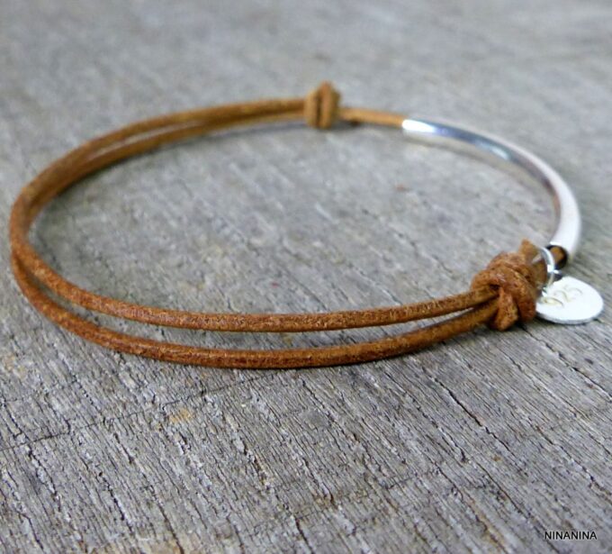 N2034terterd_Bracelet_cordon_cuir_et_tube_argent_massif