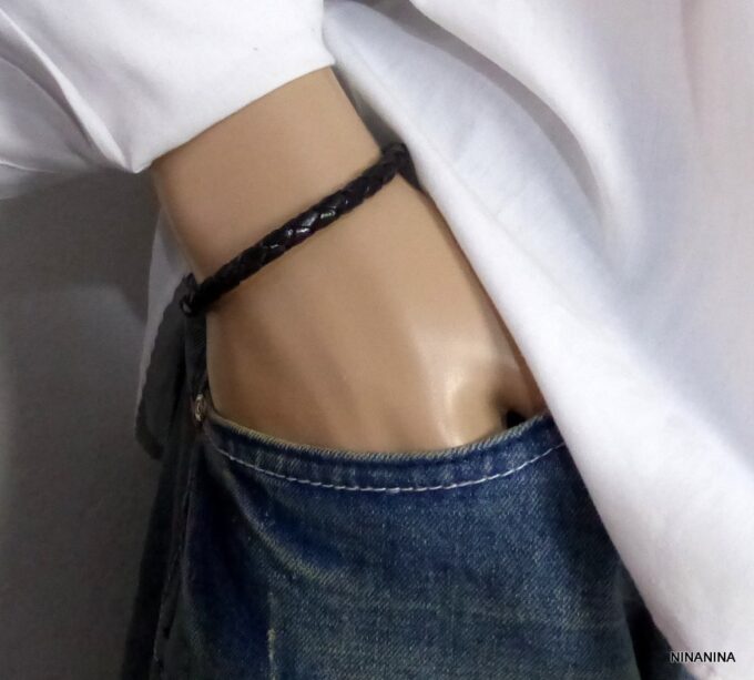 N2048f_Bracelet_homme_cuir_tresse_fermoir_boule_acier_inoxydable