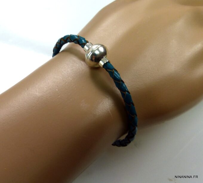 N2057teri_bracelet_cuir_tresse_turquoise_boule_metal_argent