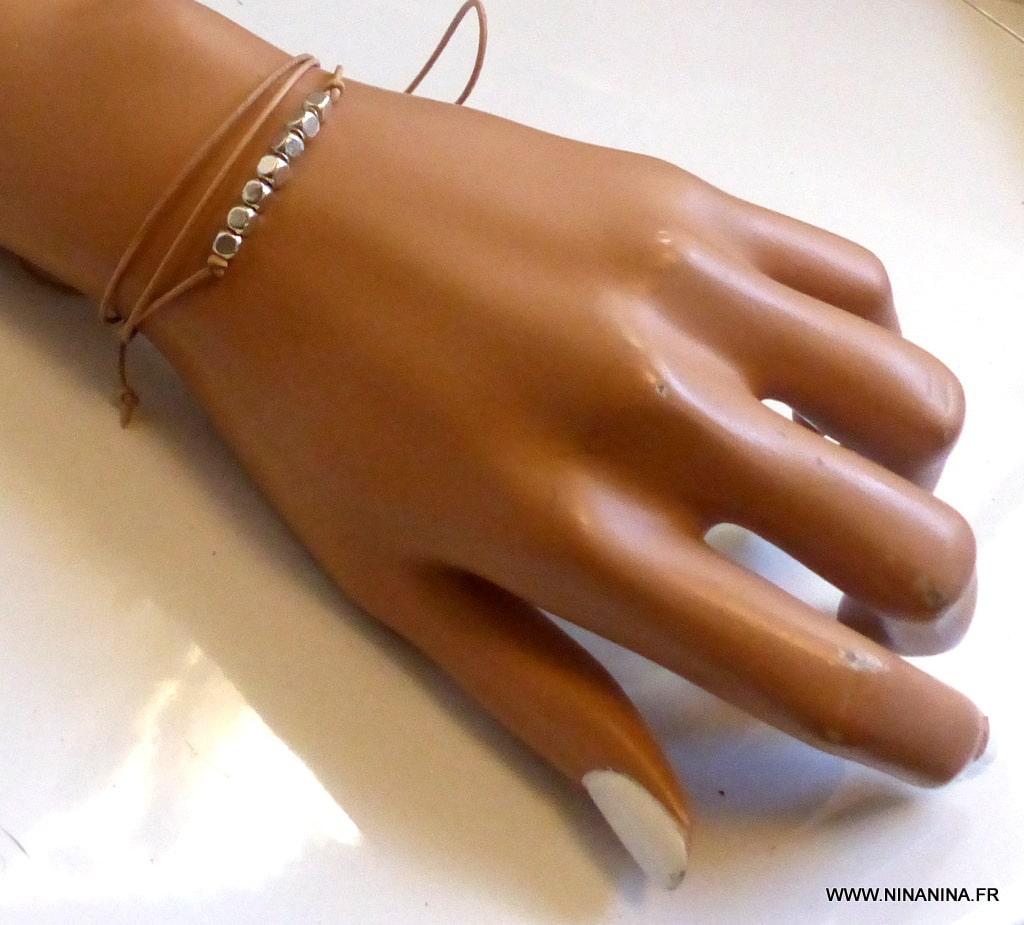 Bracelet wrap cordon cuir perles carrées – Image 24