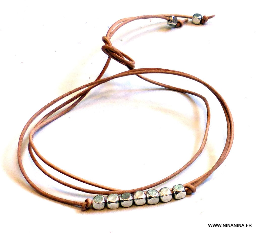 Bracelet wrap cordon cuir perles carrées – Image 32