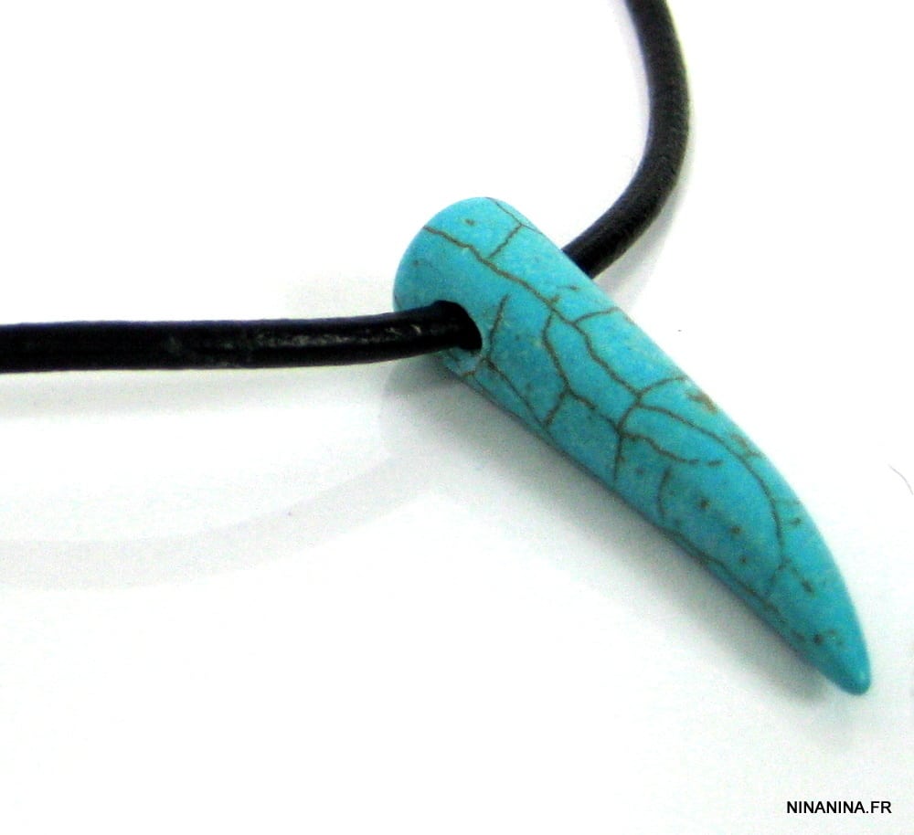 Collier homme cordon cuir reglable dent de tigre blanche – Image 4