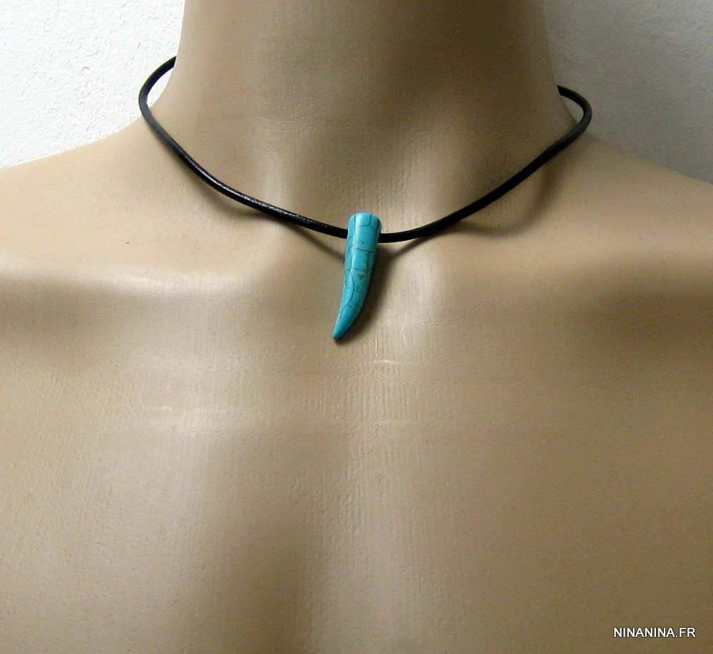 Collier homme cordon cuir reglable dent de tigre blanche – Image 8