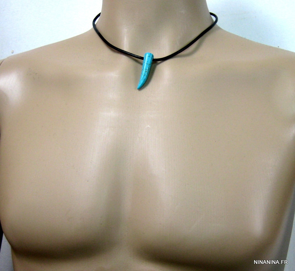 Collier homme cordon cuir reglable dent de tigre blanche – Image 9