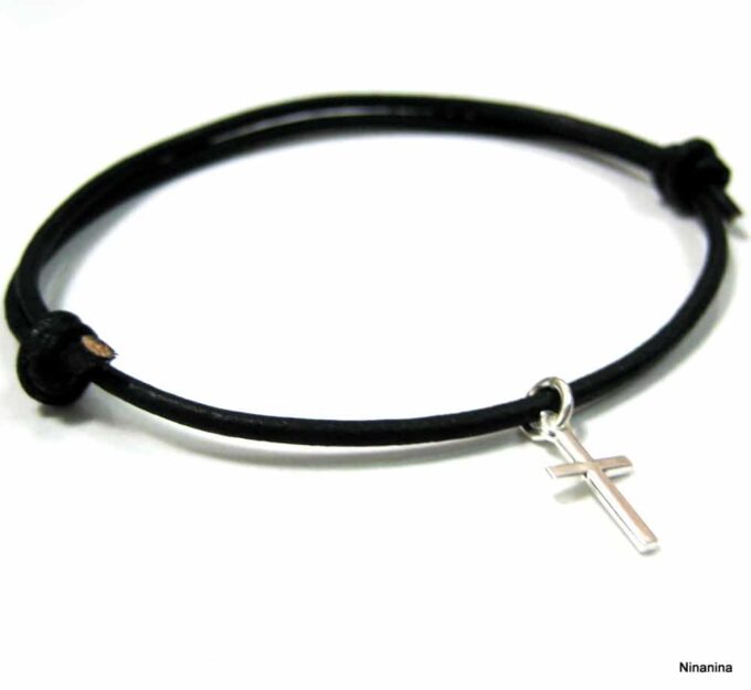 N2090terc_bracelet_cordon_cuir_croix_argent_massif