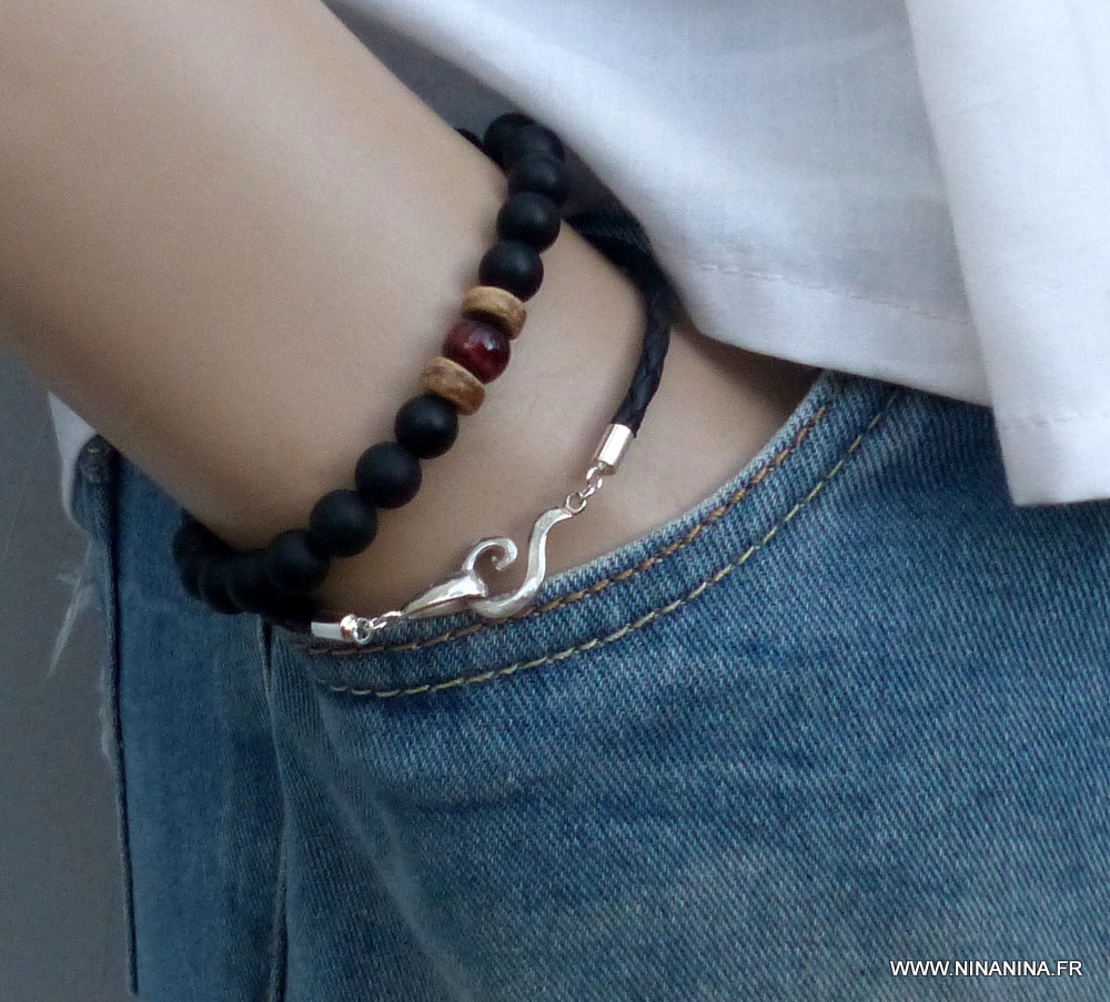 Bracelet cordon cuir 2 tours Argent 925 massif – Image 10