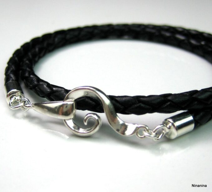 N2110tera_bracelet_cuir_tresse_et_fermoir_crochet_argent_massif