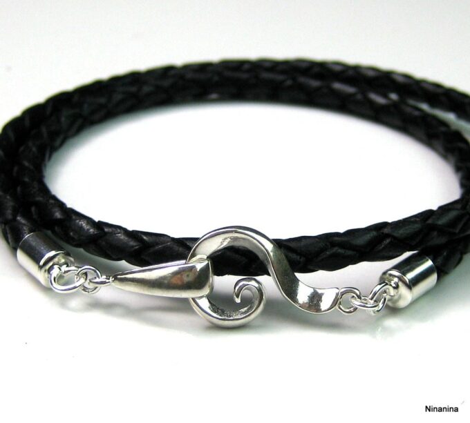 N2110terb_bracelet_cuir_tresse_et_fermoir_crochet_argent_massif