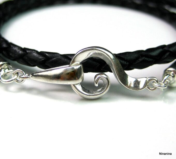 N2110terd_bracelet_cuir_tresse_et_fermoir_crochet_argent_massif
