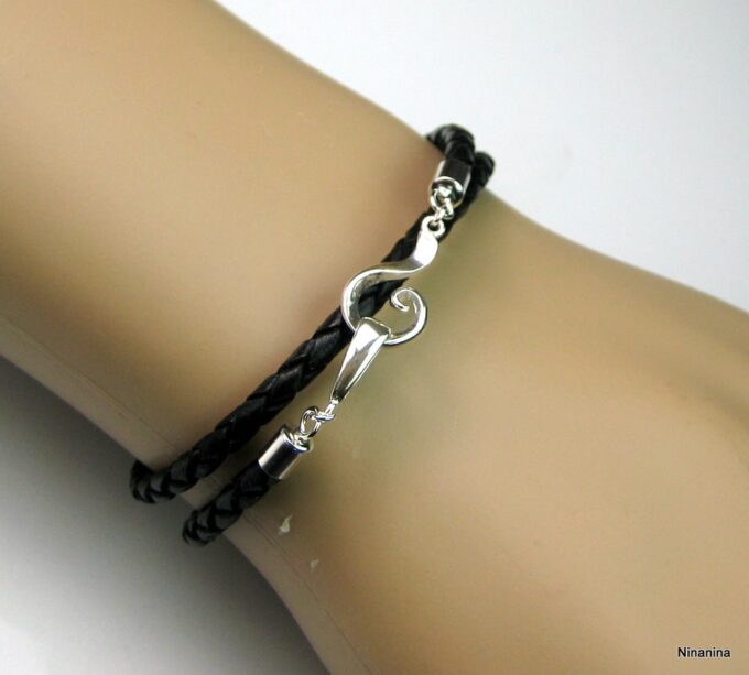 N2110terf_bracelet_cuir_tresse_et_fermoir_crochet_argent_massif