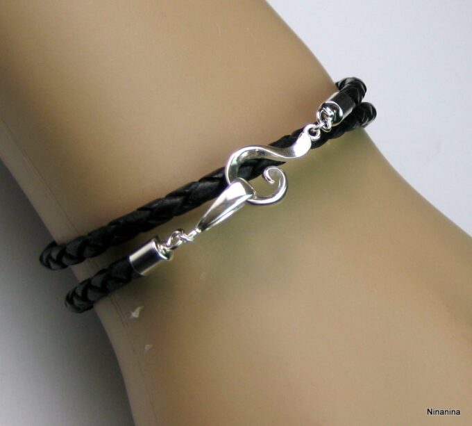 N2110terg_bracelet_cuir_tresse_et_fermoir_crochet_argent_massif