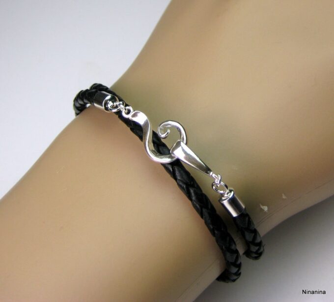 N2110terh_bracelet_cuir_tresse_et_fermoir_crochet_argent_massif
