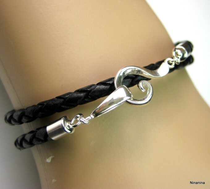 N2110teri_bracelet_cuir_tresse_et_fermoir_crochet_argent_massif