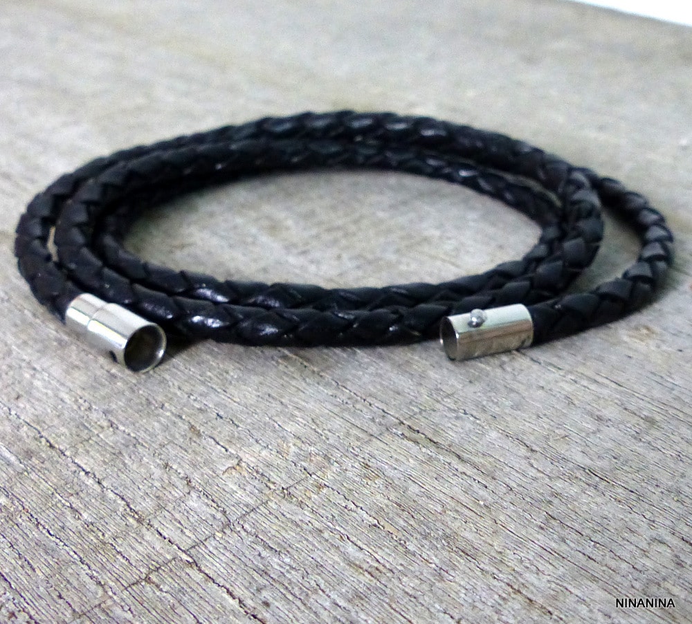 Bracelet Triple Tour Cuir Tressé Artisanal Et Fermoir Sécurisé Acier inoxydable – Image 4