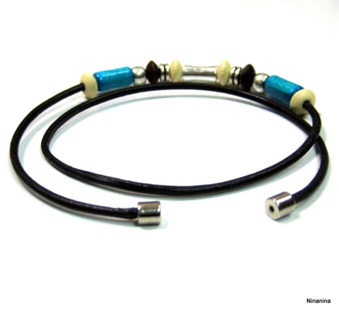 N2163terc_bracelet_homme_cordon_cuir_et_perles_bois